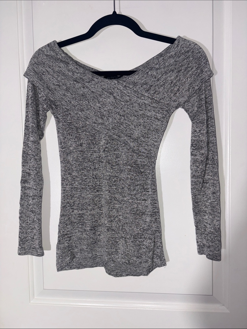 Eclipse Gray Off-Shoulder Long Sleeve Knit Top